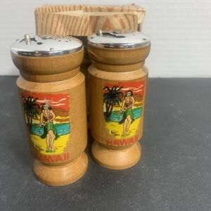 Hawaii Wooden Salt and Pepper Shakers with Silver Tops